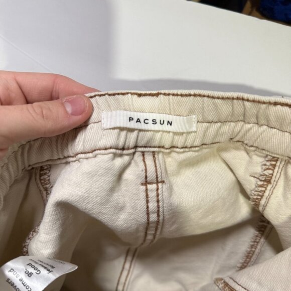 PacSun Utility Cargo Baggy Pants in Bone with Brown Trim Size Small Carpenter - Picture 12 of 15